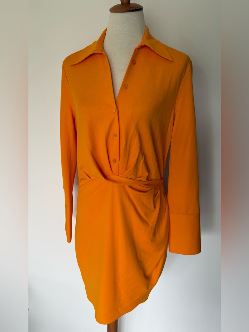 NWT Zara Bright Orange Long-Sleeve Wrap Detail Shirt Dress